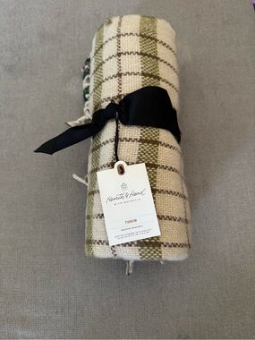 Hearth & Hand Plaid Throw Blanket in Cream, Olive Green, and Brown